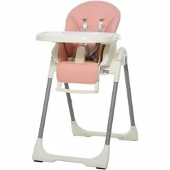 HOMCOM Foldable Baby High Chair Toddler Height Back Footrest Adjustable Pink