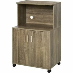 HOMCOM Kitchen Storage Unit Microwave Cart Trolley W/ Cabinet Wheels Shelf Grey