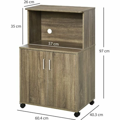 HOMCOM Kitchen Storage Unit Microwave Cart Trolley w/ Cabinet Wheels Shelf Grey