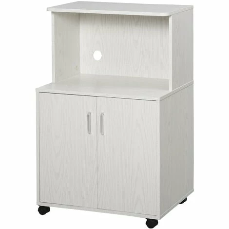 HOMCOM Kitchen Storage Unit Microwave Cart Trolley w/ Cabinet Wheels Shelf White