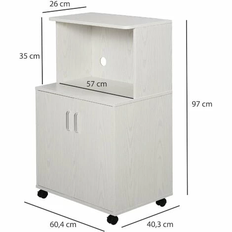 HOMCOM Kitchen Storage Unit Microwave Cart Trolley w/ Cabinet Wheels Shelf White