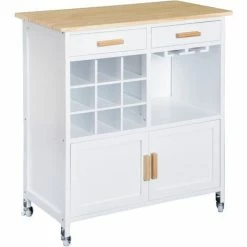 HOMCOM Rolling Kitchen Cart Island Wine Rack Serving Utility Trolley Drawer