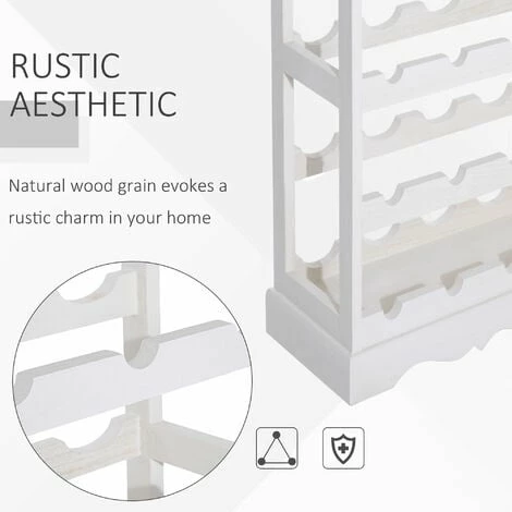 HOMCOM Wine Rack Wooden 4-tier Display Shelves 24 Bottles Top Box White