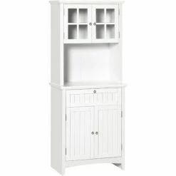 HOMCOM Kitchen Storage Cupboard W/ Microwave Drawer For Dining Room, White