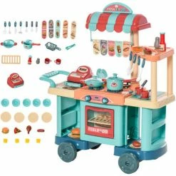HOMCOM 50 Pcs Kids Kitchen Play Set Pretend Trolley Cart Toys For Age 3-6