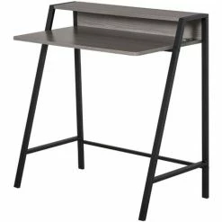 HOMCOM 2-Tier Storage Computer Workstation With Shelf Metal Frame Black Grey