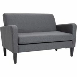 HOMCOM Linen Modern-Curved 2-Seat Sofa Loveseat W/ Thick Cushion Wood Legs Grey