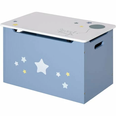HOMCOM Kids Wooden Toy Box Children Storage Chest Organiser Side Handle Blue