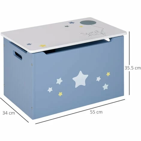 HOMCOM Kids Wooden Toy Box Children Storage Chest Organiser Side Handle Blue
