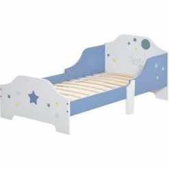 HOMCOM Kids Star Balloon Single Bed Frame W/ Guardrails Slats Bedroom Furniture
