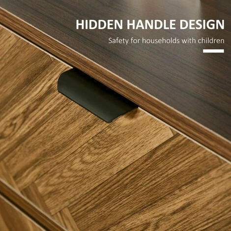 HOMCOM Two-Drawer Herringbone Bedside Table Home Cabinet Bedroom Storage Brown