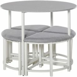 HOMCOM Modern Round Dining Table Set With 4 Upholstered Stools For Dining Room