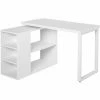 HOMCOM Corner Desk L-Shaped Straight Desk With Rotating Storage Shelf, White