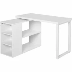 HOMCOM Corner Desk L-Shaped Straight Desk With Rotating Storage Shelf, White