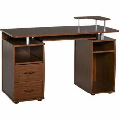 HOMCOM Computer Office Desk Table Workstation W/ Keyboard Tray, Drawer, Brown