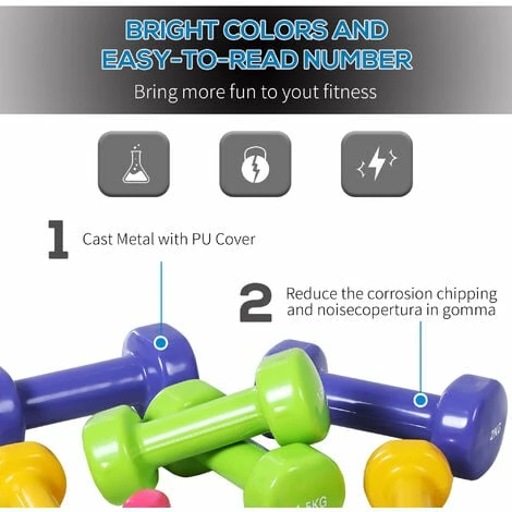 HOMCOM 10kg Colourful Dumbbell Weights Set Home Exercising Toning w/ Case Gym