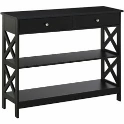HOMCOM Console Table Side Desk Shelves Drawers Open Top X Support Hallway Black