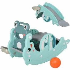 HOMCOM 3-in-1 Baby Rocking Horse Portable Slide Basketball Hoop, Age 3-5