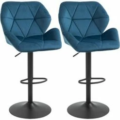 HOMCOM Set Of 2 Luxurious Velvet-Touch Bar Stools Metal Frame Footrest Base Blue