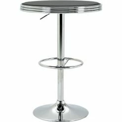 HOMCOM Round Height Adjustable Table Counter Table With Faux Leather Tabletop