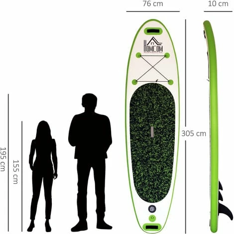 HOMCOM 10ft Inflatable Surfing Board W/ Paddle, Fix Bag, Air Pump, Fin, Backpack