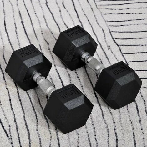 HOMCOM Hexagonal Dumbbells Kit Weight Lifting Exercise for Home Fitness 2x10kg