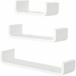 HOMCOM U Shaped Shelf Set Floating Wall Mounted White Hanging 3pc Display