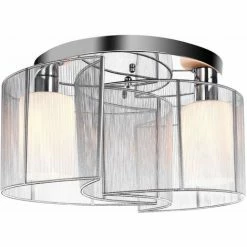 HOMCOM Flush Mount Ceiling Light W/ Wire Drawing Lampshade Chrome Finish Silver