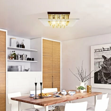 HOMCOM Modern 5-Light Crystal Chandelier Ceiling Light Square Pendant Lamp