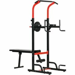 HOMCOM Power Tower Station For Home Gym Workout Equipment With Sit Up Bench
