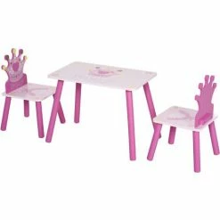 HOMCOM 3 Pcs Kids Princess & Crown Chair Table Set Home Furniture 2-4 Yrs Pink