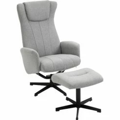 HOMCOM Linen Recliner & Ottoman Thick Padded Cushion Adjustable Light Grey