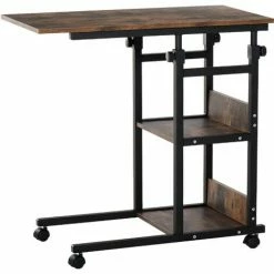 HOMCOM C-Shaped Mobile Sofa Bed Side Table Adjust Height 3-Tier Cart W/ Brake