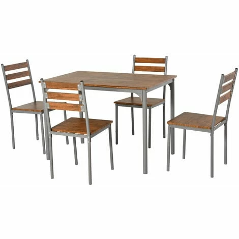 HOMCOM 5 PCs Dining Table Set w/ 4 Chairs Table Compact Dining Furniture Brown