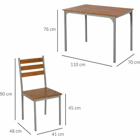 HOMCOM 5 PCs Dining Table Set w/ 4 Chairs Table Compact Dining Furniture Brown