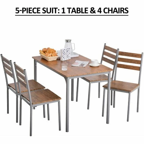 HOMCOM 5 PCs Dining Table Set w/ 4 Chairs Table Compact Dining Furniture Brown