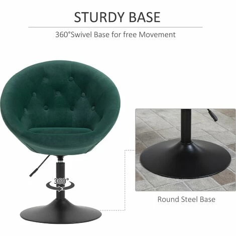 HOMCOM Dining Height Accent Stool Velvet-Touch Tufted Fabric Adjustable Height