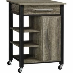 HOMCOM Kitchen Trolley Utility Cart On Wheels With Storage Shelves & Drawer