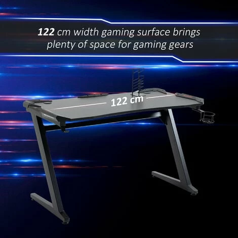 HOMCOM Gaming Desk w/ Gamepad Holder Cup Holder Headphone Hook Home Office Black