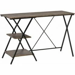 HOMCOM Computer Desk With 2-Tier Storage Shelves Wood Grain Writing Desk, Brown