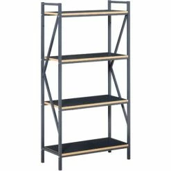 HOMCOM Industrial 4-Tier Bookcase Storage Organizer Metal Frame Display Rack