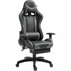 HOMCOM Gaming Chair Office Gamer Swivel Executive High Back PU Leather, Grey