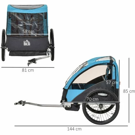 HOMCOM Child Bicycle Trailer 2-Seat Foldable Baby Carrier with Storage Bag