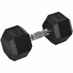 HOMCOM 15KG Single Rubber Hex Dumbbell Portable Hand Weights For Home Gym