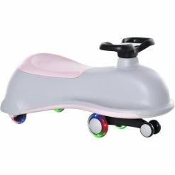 HOMCOM Ride On Wiggle Car W/LED Flashing Wheels For 2-4 Years Grey+Pink