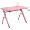 HOMCOM Ergonomic Gaming Desk With Hook Cup Holder LED & Cable Management, Pink