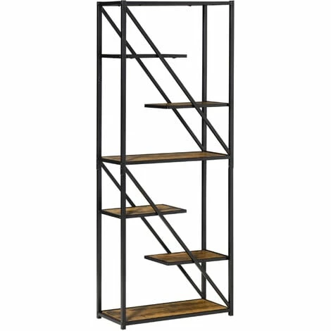 HOMCOM Industrial Storage Shelf Bookcase Floor Standing Display Rack Metal Frame