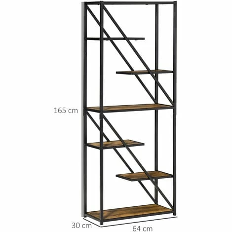 HOMCOM Industrial Storage Shelf Bookcase Floor Standing Display Rack Metal Frame