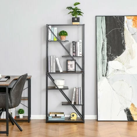 HOMCOM Industrial Storage Shelf Bookcase Floor Standing Display Rack Metal Frame