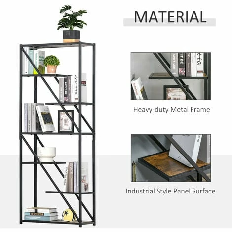 HOMCOM Industrial Storage Shelf Bookcase Floor Standing Display Rack Metal Frame